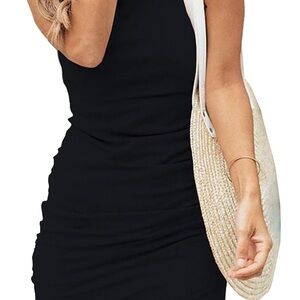 Casual Black Rouched Sleeveless Mini Dress